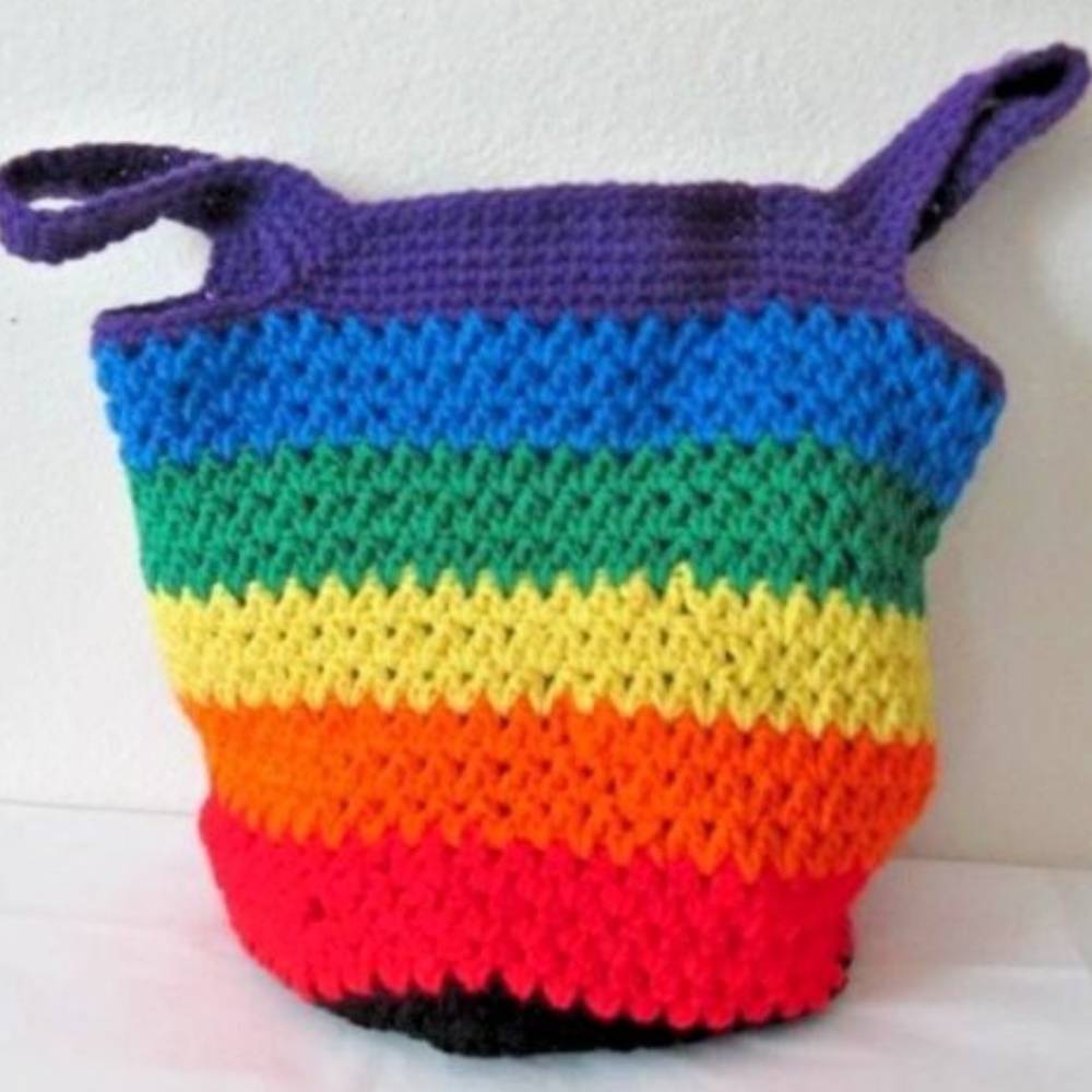 Crochet Handbag Multi-Color Rainbow Stripes NWOT